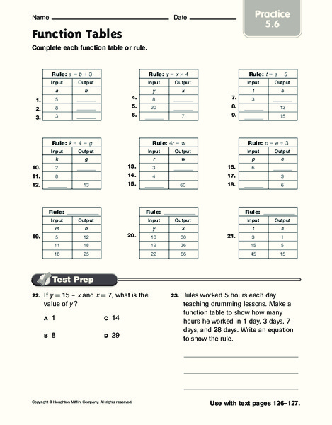 Function Tables Worksheet For 4th 5th Grade Lesson Planet