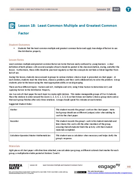 Least Common Multiple and Greatest Common Factor Lesson Plan for 6th ...