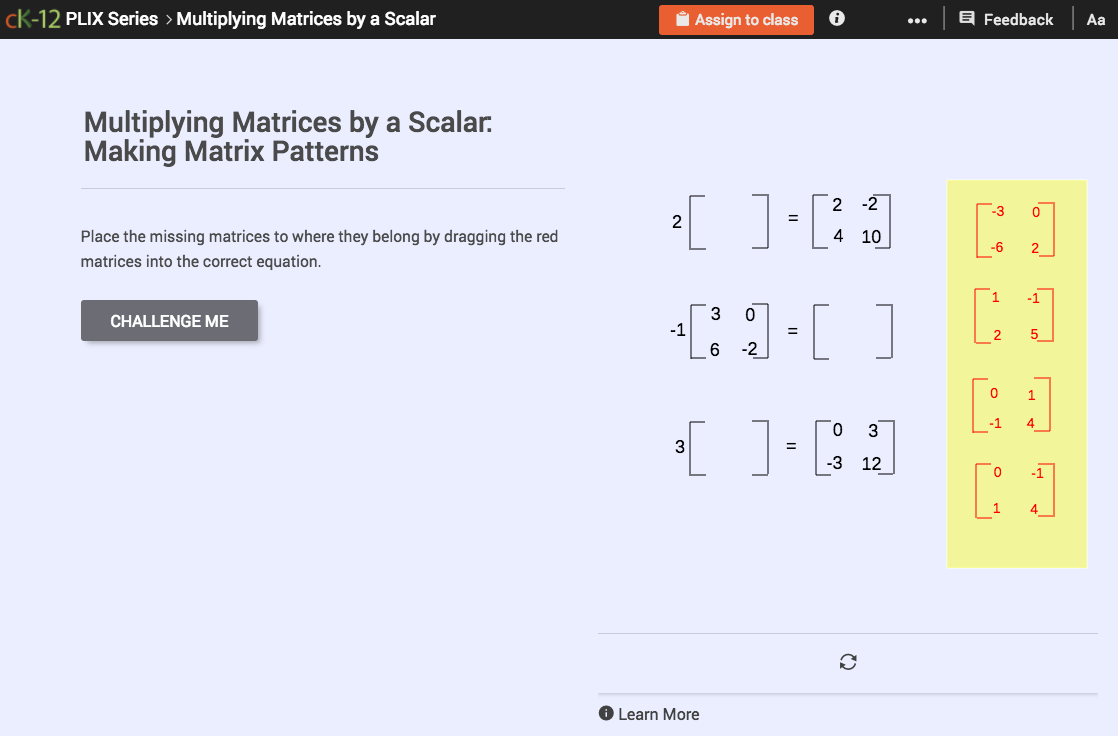 Multiplying matrices by a scalar making matrix patterns interactive