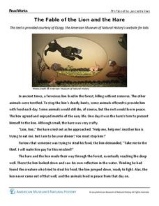 The Fable of the Lion and the Hare Worksheet for 3rd Grade | Lesson Planet