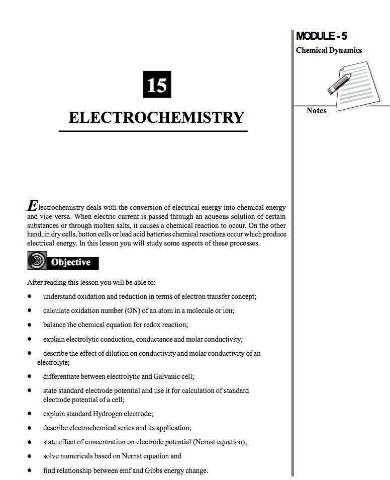 Electrochemistry Handout for 9th 12th Grade Lesson