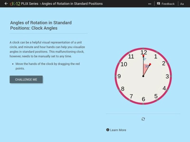 Angles of Rotation in Standards Positions Clock Angles Interactive for