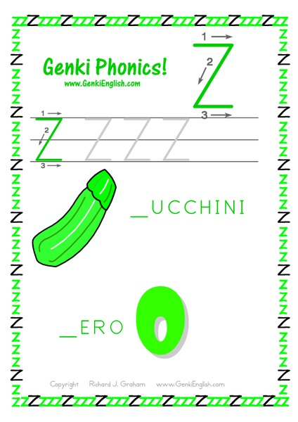 genki phonics letter z worksheet for 1st grade lesson planet