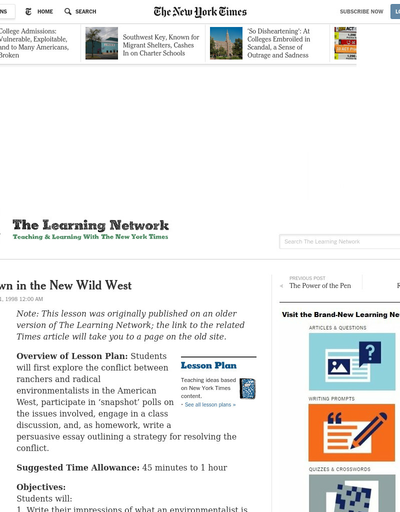 Showdown in the New Wild West Lesson Plan for 6th 12th Grade Lesson