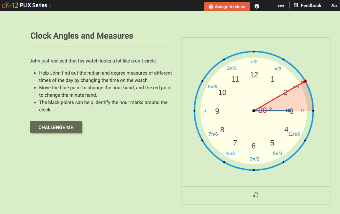 Conversion between Degrees and Radians Clock Angles and Measures