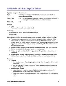 Attributes of a Rectangular Prism Lesson Plan