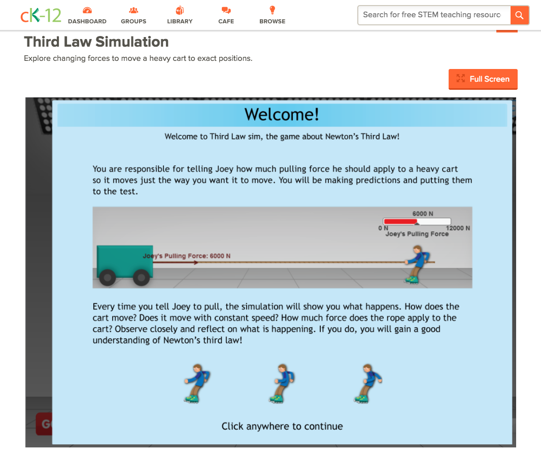Third Law Simulation Interactive for 6th 12th Grade Lesson