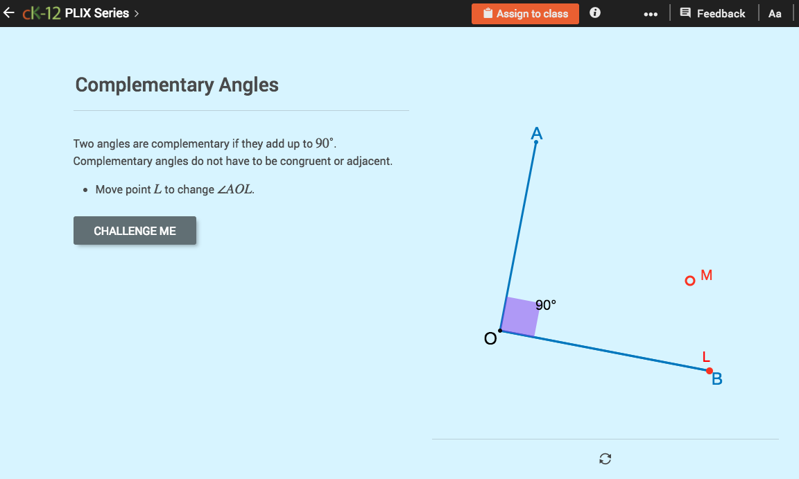 Complementary Angles Interactive for 7th 10th Grade Lesson