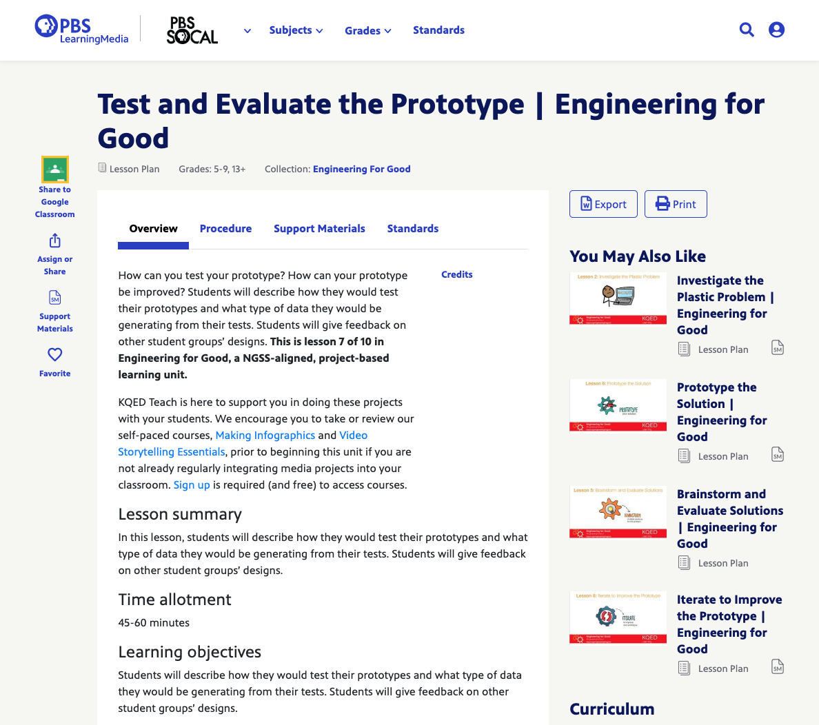 Test and Evaluate the Prototype Lesson Plan for 6th 8th Grade