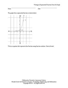 Writing an Exponential Function from its Graph Assessment for 9th ...