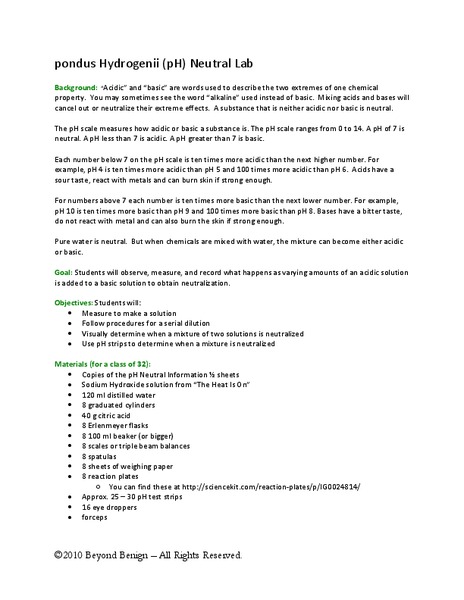 pH Neutral Lesson Plan for 6th - 8th Grade | Lesson Planet