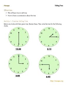 telling time worksheet for kindergarten 8th grade lesson planet
