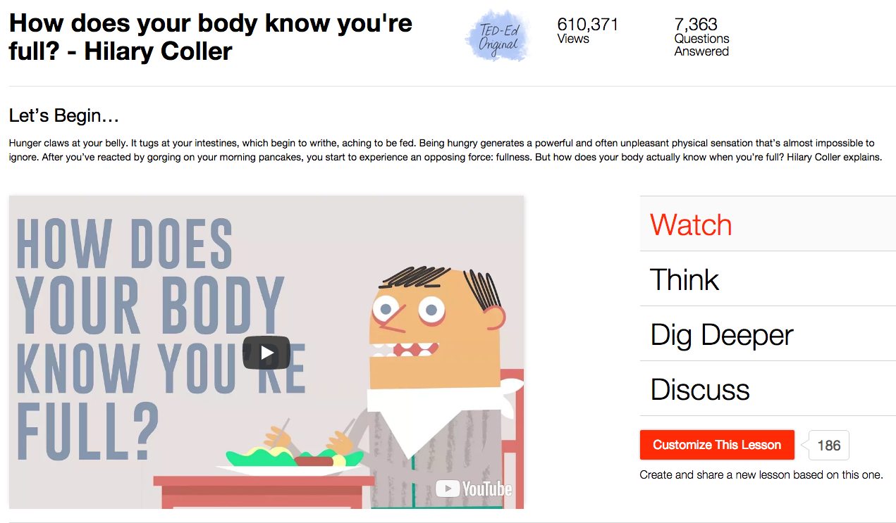 How Does Your Body Know You're Full? Instructional Video for 6th 12th