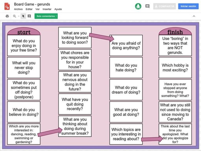 Gerund Board Game Learning for 4th 8th Grade Lesson