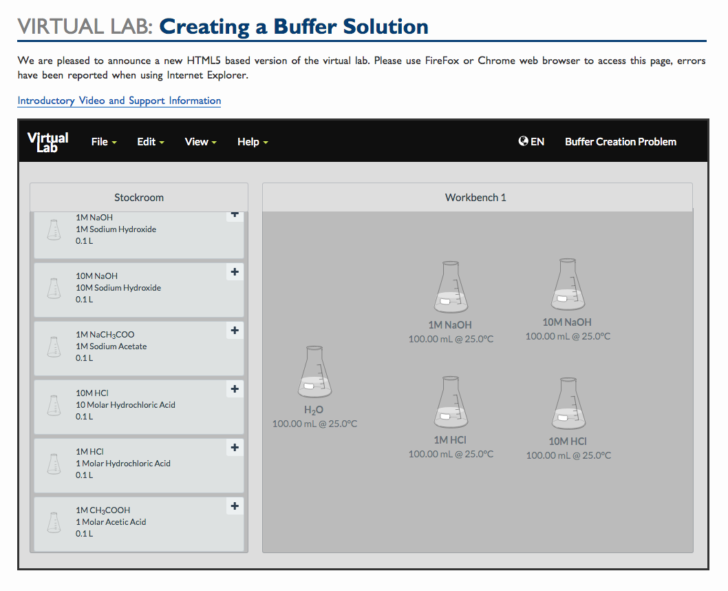 Virtual Lab Creating a Buffer Solution Interactive for 9th Higher Ed