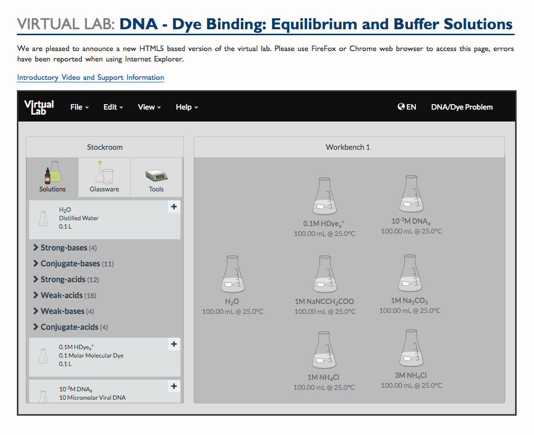 Virtual Lab DNA Dye Binding Equilibrium and Buffer Solutions Interactive for 9th Higher Ed
