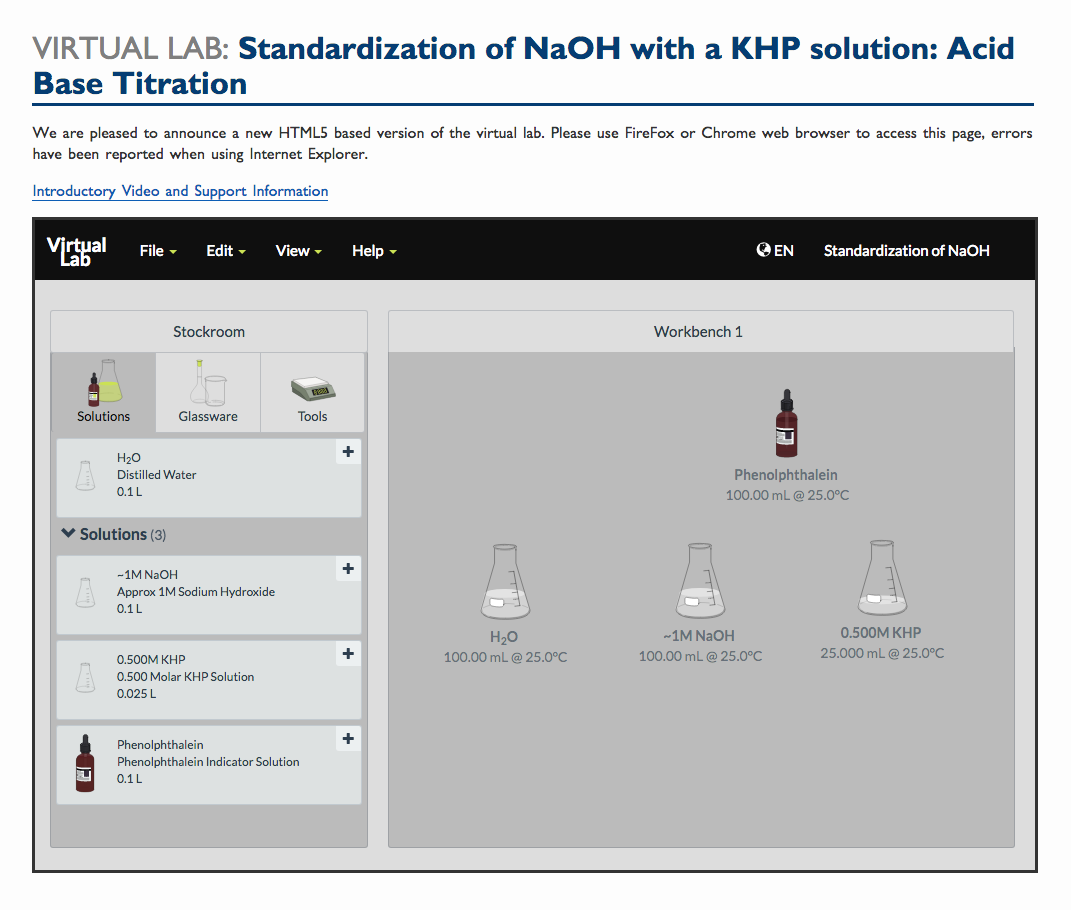 Virtual Lab Standardization of NaOH with a KHP solution Acid Base