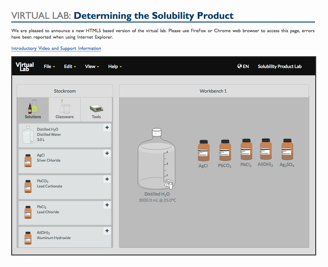 Virtual Lab Determining the Solubility Product Interactive for 9th