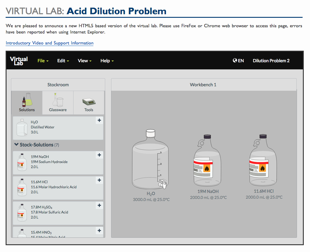 Virtual Lab Acid Dilution Problem Interactive for 9th Higher Ed