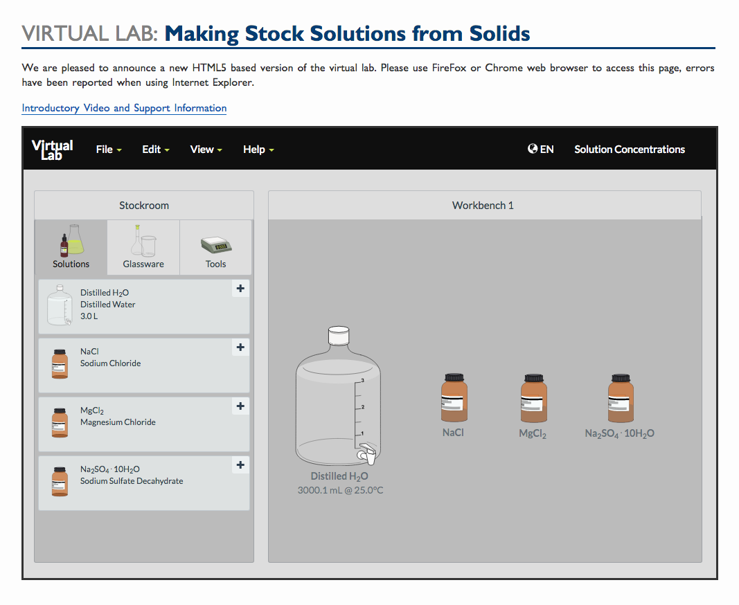 Virtual Lab Making Stock Solutions from Solids Interactive for 9th
