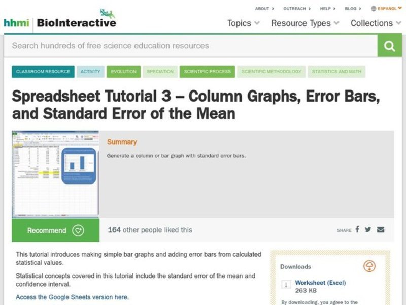 Spreadsheet Tutorial 3 Column Graphs, Error Bars, and Standard Error
