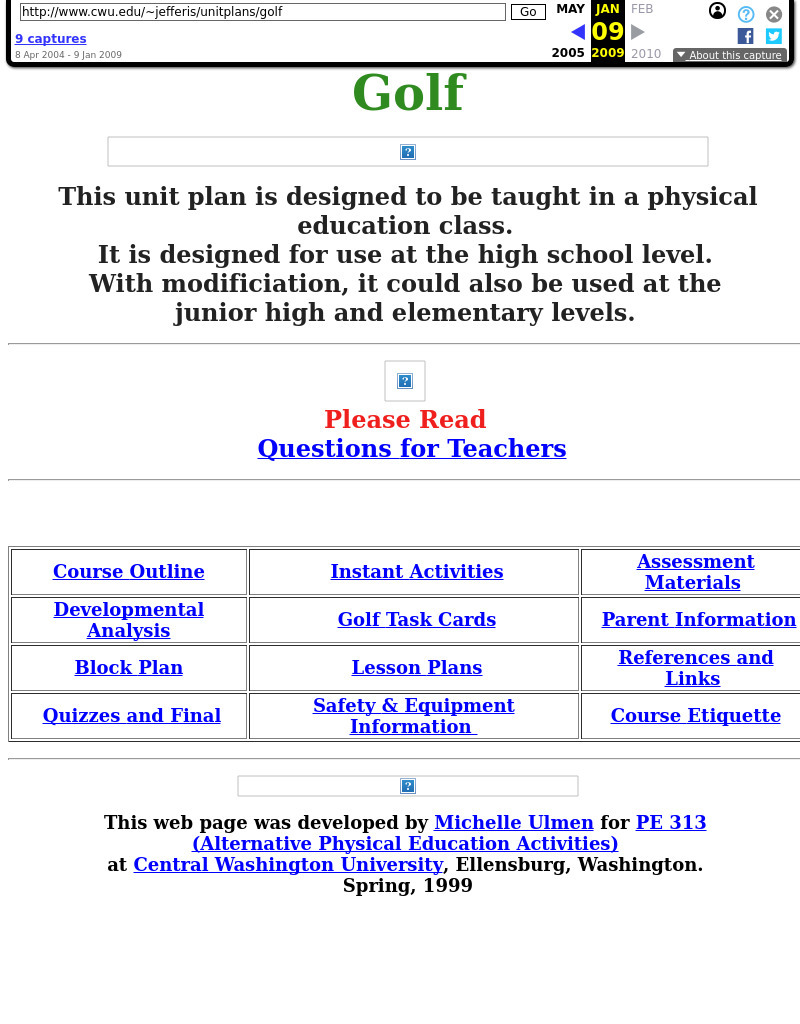 Golf Lesson Plan for 8th 12th Grade Lesson
