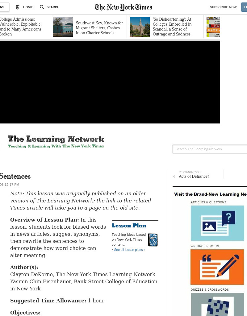 Slanted Sentences Lesson Plan for 6th 12th Grade Lesson