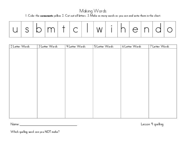 Making Words #6 Worksheet for 1st - 2nd Grade | Lesson Planet
