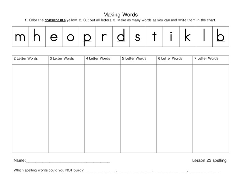 Making Words #4 Worksheet for 1st - 2nd Grade | Lesson Planet