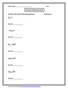 Evaluate Using Power Rule Worksheet