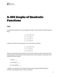Graphs of Quadratic Functions Assessment for 9th - 12th Grade | Lesson ...