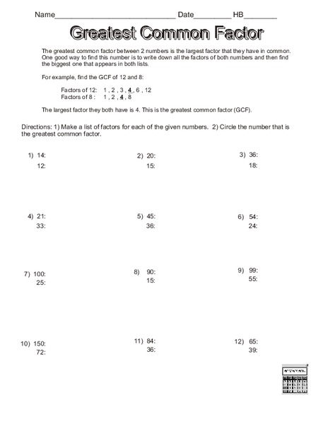 Greatest Common Factor Lesson Plan for 4th - 7th Grade | Lesson Planet