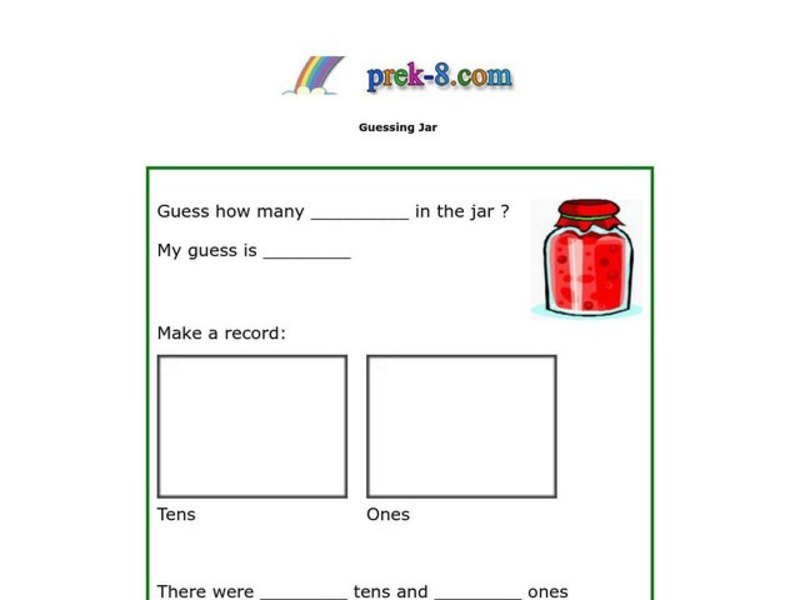 Guessing Jar Worksheet for 1st Grade Lesson