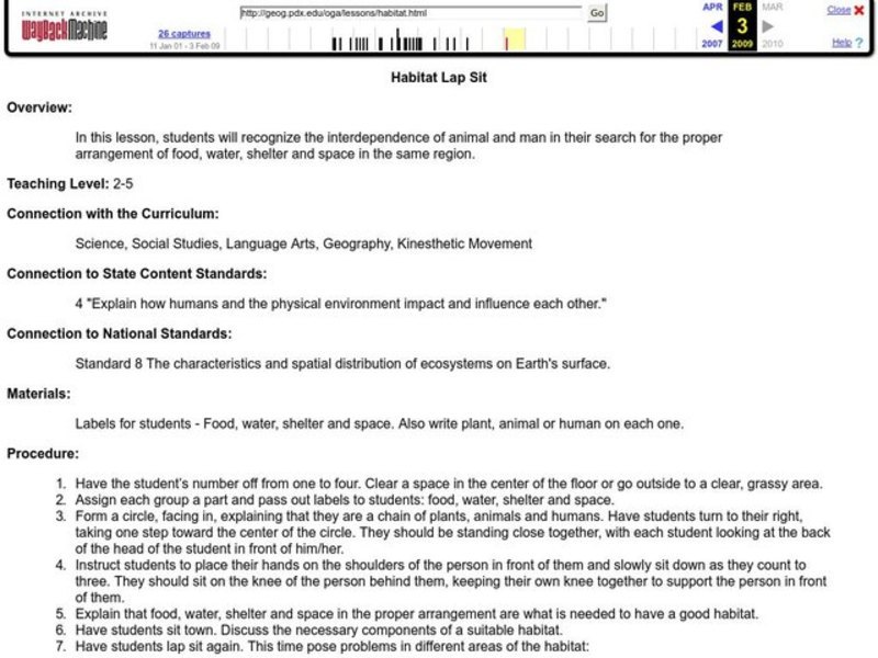 Habitat Lap Sit Lesson Plan for 2nd 5th Grade Lesson