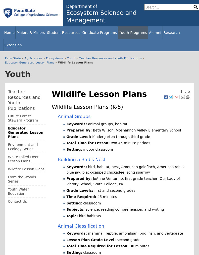 Wildlife Habitat Lesson Plan for 9th 12th Grade Lesson