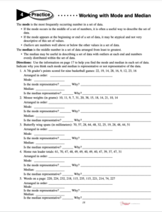 Working With Mode, Median, and Mean Worksheet for 6th - 7th Grade ...