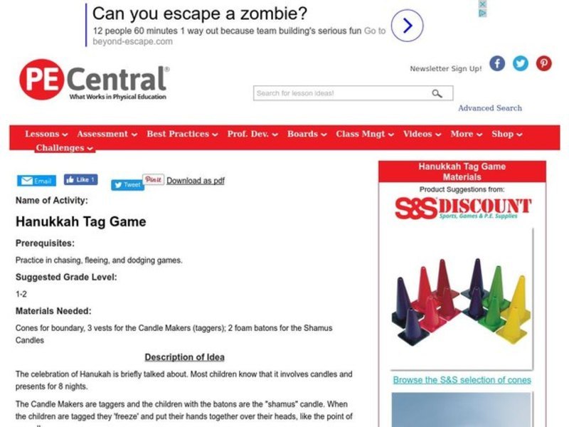 Hanukkah Tag Game Lesson Plan for 1st 2nd Grade Lesson