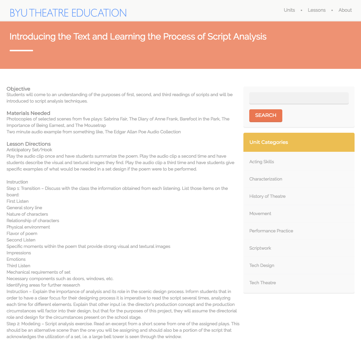 Introducing the Text and Learning the Process of Script Analysis Lesson
