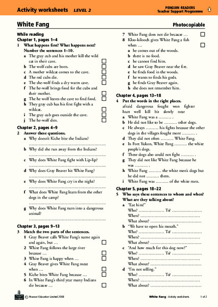 White Fang Assessment for 4th - 8th Grade | Lesson Planet