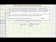 Application of a Linear Equation in One Variable - Salary Plus Commission (Example 1) Instructional Video