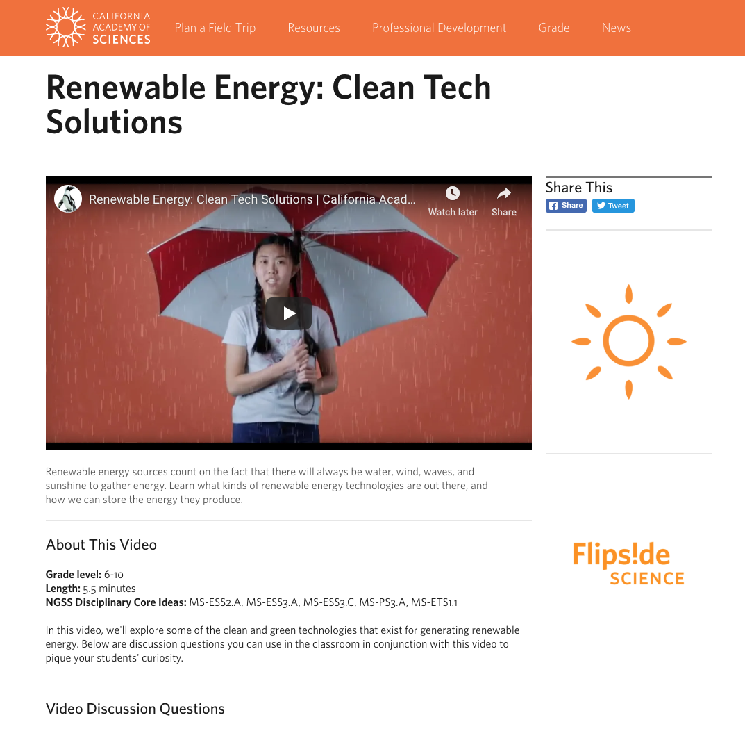 Renewable Energy Clean Tech Solutions Instructional Video for 6th