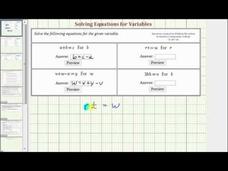 Solve a Literal Equation for a Variable (Basic) (Example 1) Instructional Video