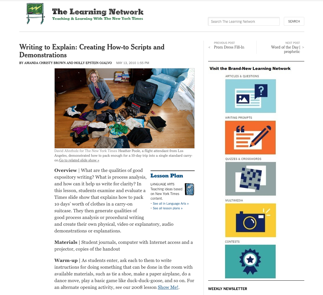 Writing to Explain: Creating How-To Scripts and Demonstrations Lesson ...