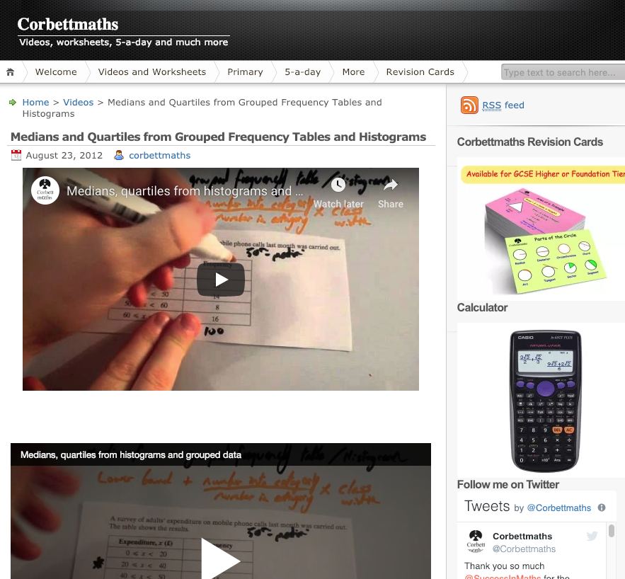 Medians and Quartiles from Grouped Frequency Tables and Histograms