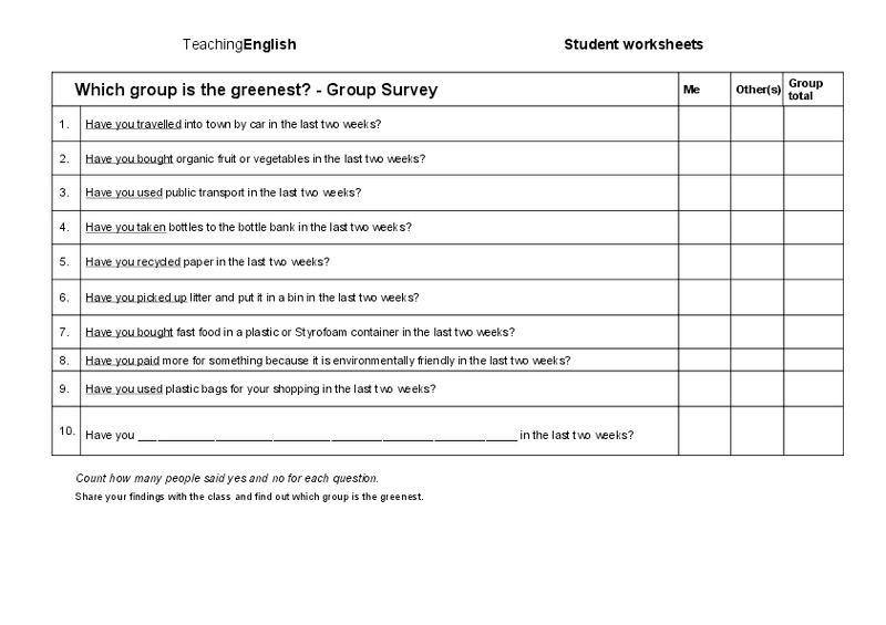 How Green Are You? Worksheet for 3rd 6th Grade Lesson