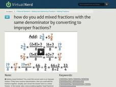 How Do You Add Mixed Fractions with the Same Denominator by Converting to Improper Fractions? Instructional Video