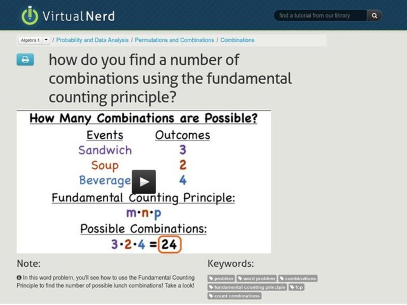 How Do You Find a Number of Combinations Using the Fundamental Counting Principle? Instructional