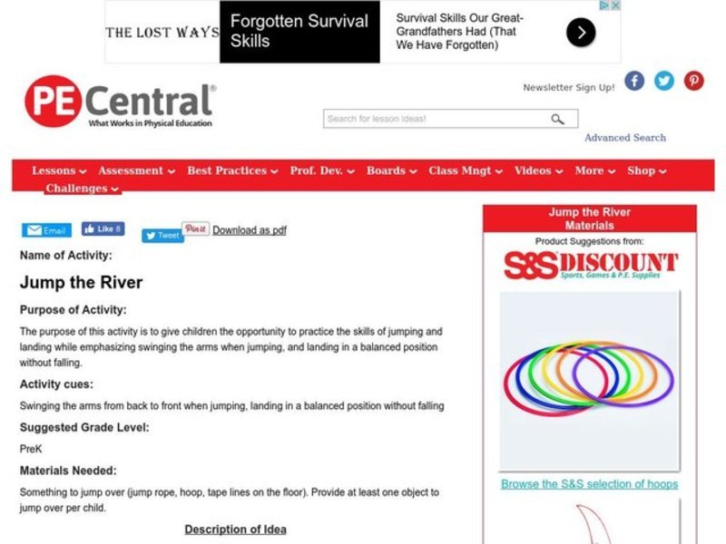 Jump the River Lesson Plan for Kindergarten Lesson