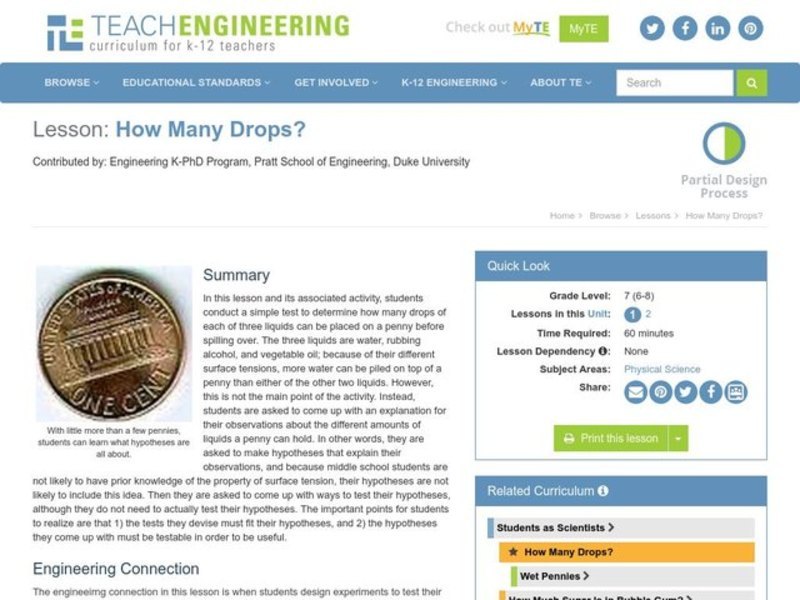 How Many Drops? Lesson Plan for 7th Grade Lesson