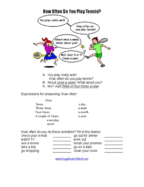 how often do you play tennis worksheet for 1st 3rd grade lesson planet